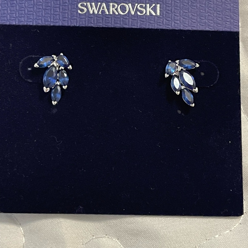 Swarovski Sapphire Blue Leaf Earrings